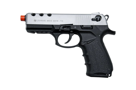 ZORAKI 4918 9MM Semi-Auto Front Firing Blank Gun in Silver