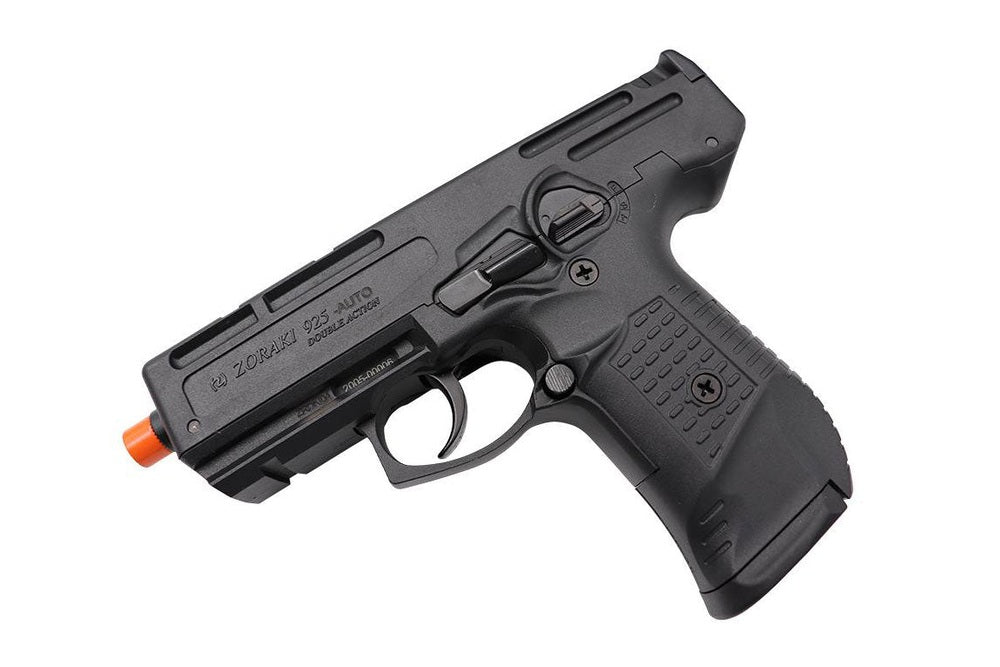 Zoraki 925 front firing blank pistol in black finish with realistic tactical styling